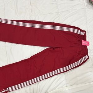 Edikted  Burgundy Joggers with White Stripes